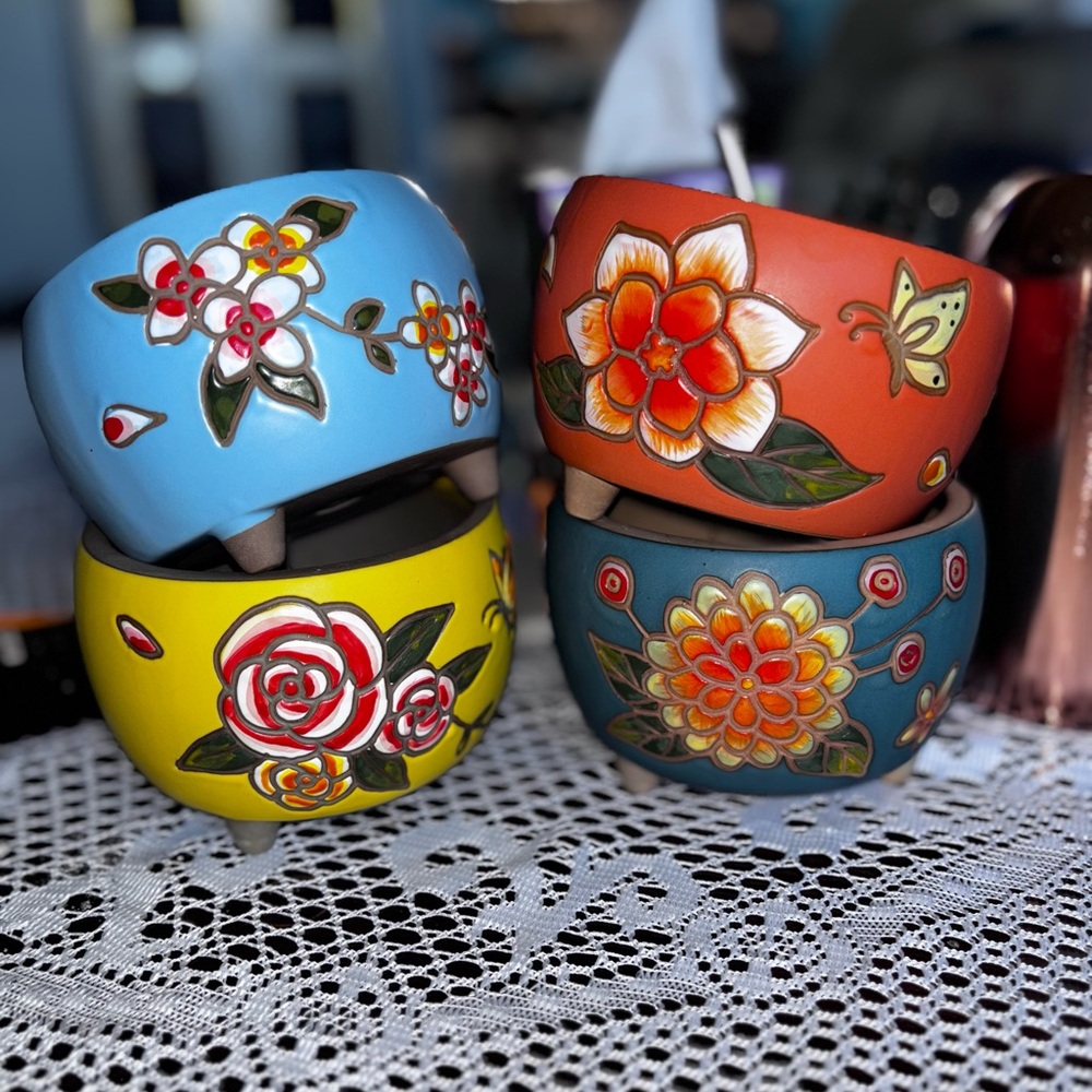 ❤️Colorful Floral Ceramic Planters❤️SET OF 4❤️